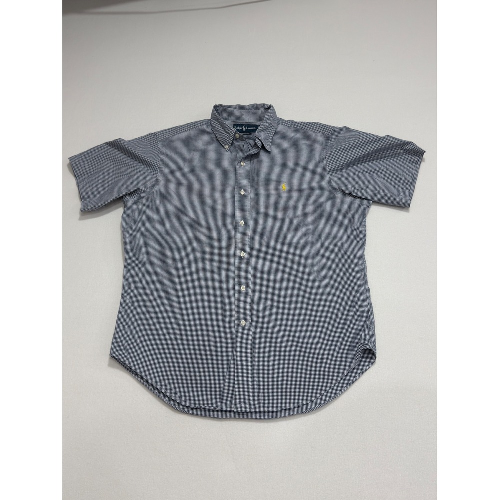 Ralph Lauren Button Down Shirt L Blue White Gingham Preppy Short Sleeve Shirt